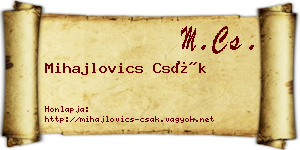 Mihajlovics Csák névjegykártya